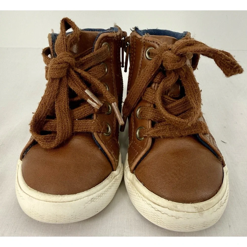 Cat & Jack Toddler Shoes Boots 5M‎ Brown Mid Top Tie Zip Casual